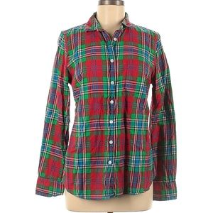 J.Crew Factory Store Plaid Green Long Sleeves Button-Down Flannel Size M